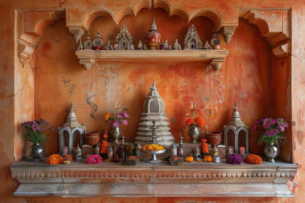 Compact Wall-Mounted Mandir Design