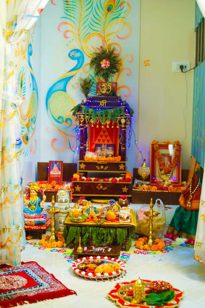 Pooja Room with Bold and Bright Color