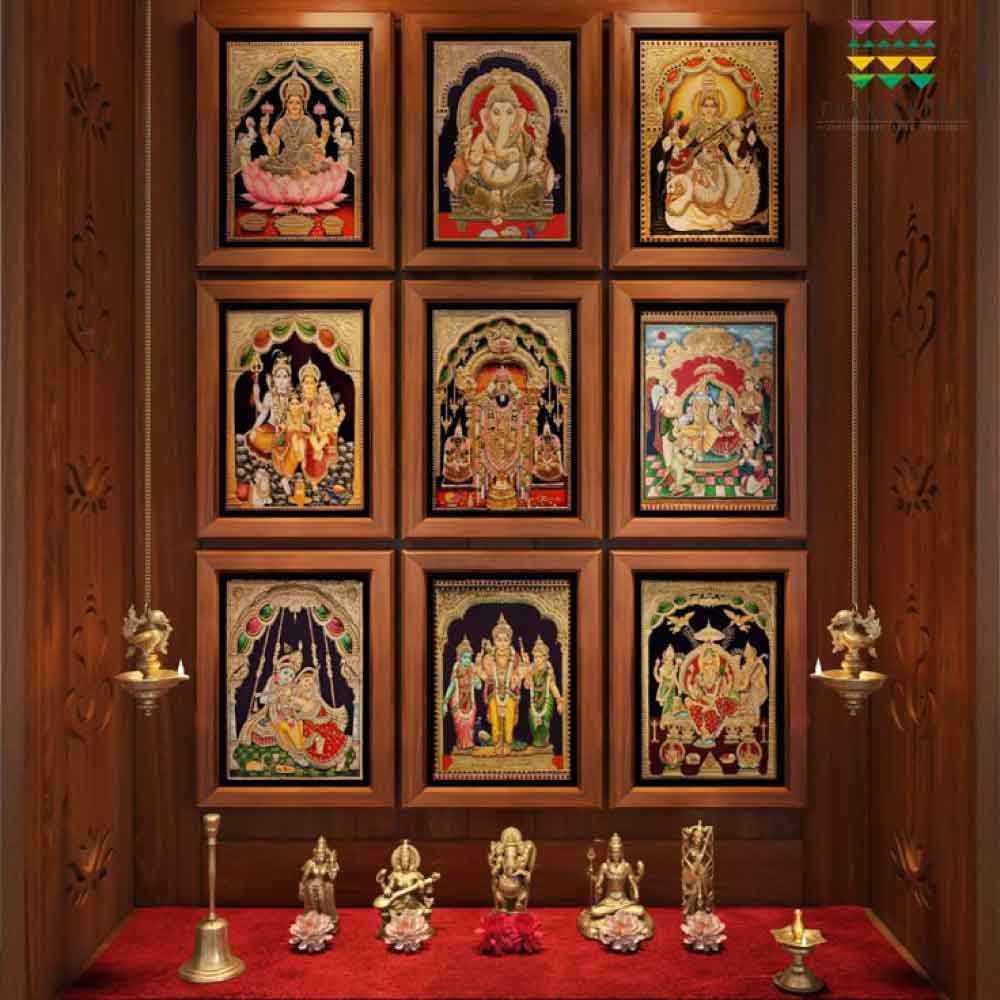 Pooja Room with Natural Wood Finish