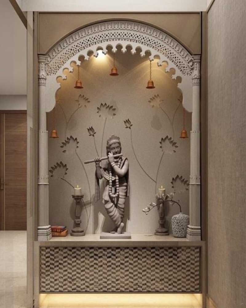 Pooja Spaces with Textured Backdrop