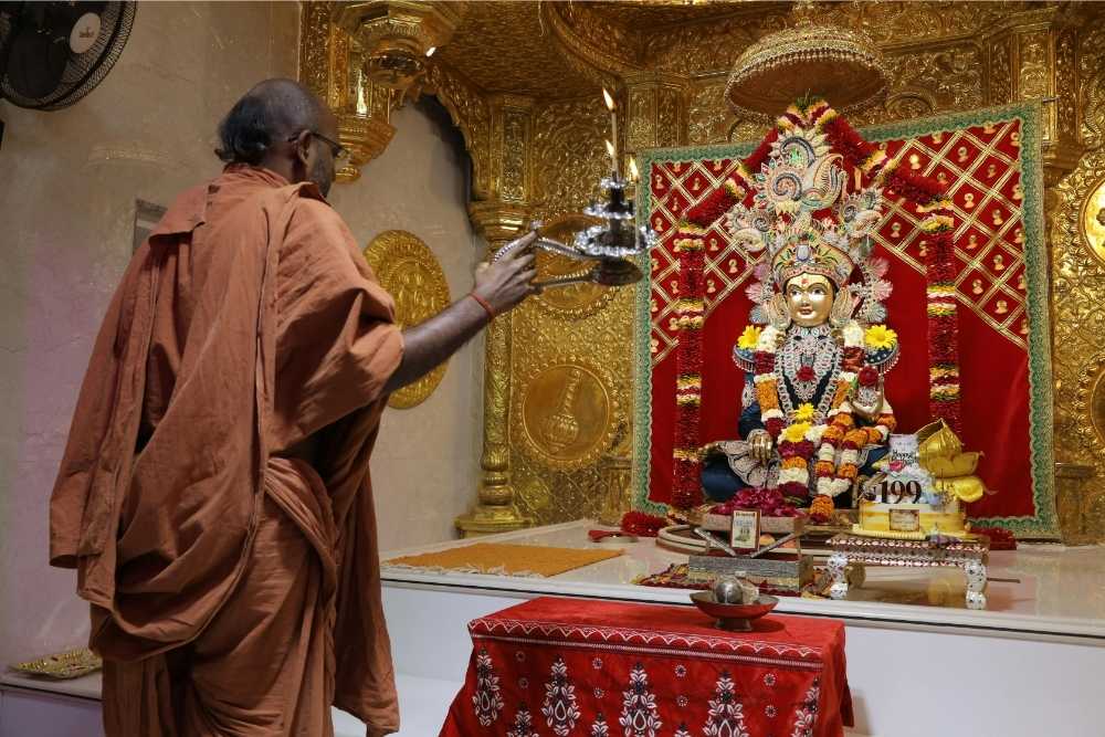 Traditional Mandir with Brass and Gold Accents