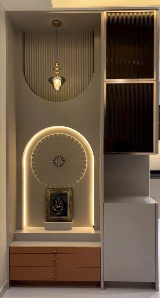 Wall-Mounted Mandirs with Floating Lamps