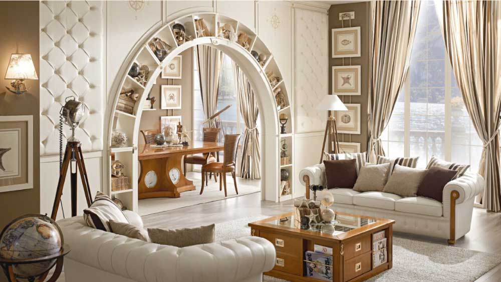 Living Room with a Wide Arch Design