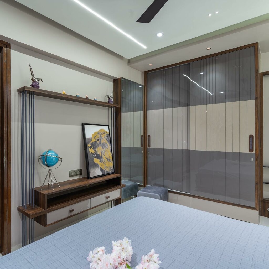 High-Gloss Wardrobe with a Muted Grey and Beige Colour