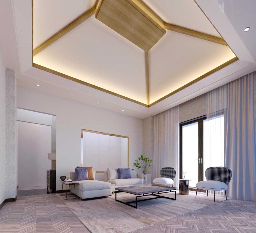 Living Room with Vaulted Ceiling