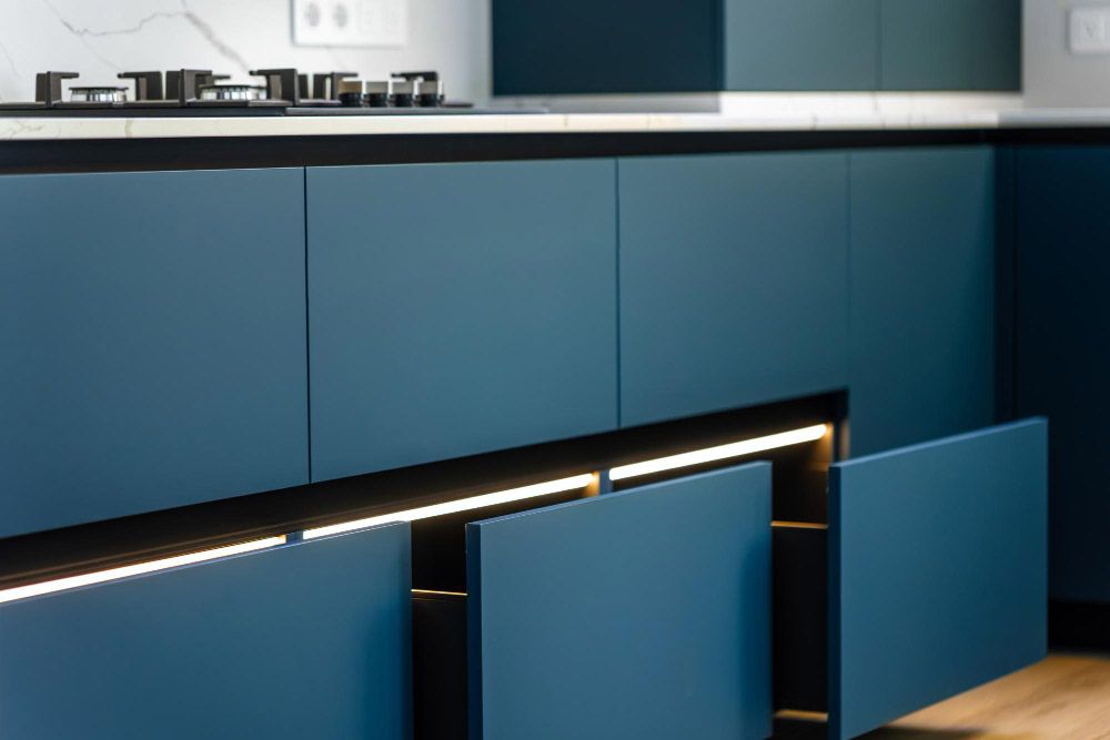 Slim Shaker Cabinets Blends Materials and Colour