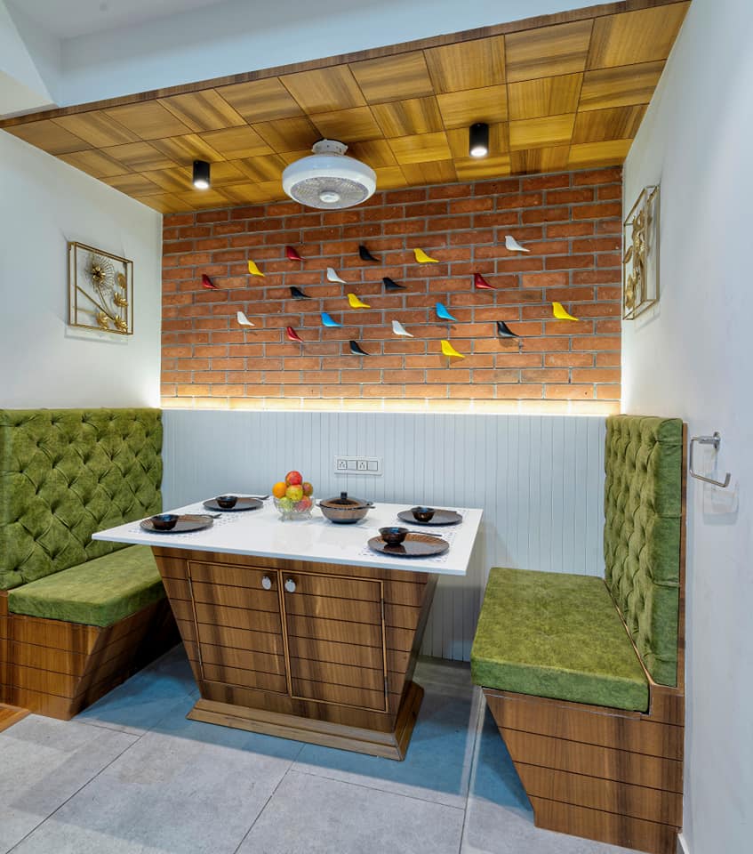 Elegant Dining Nook with Rustic Brick Wall Charm