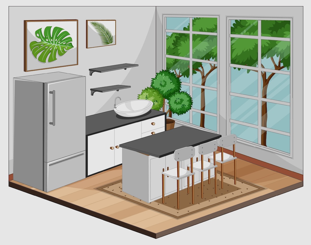 3D View of Kitchen Drawing
