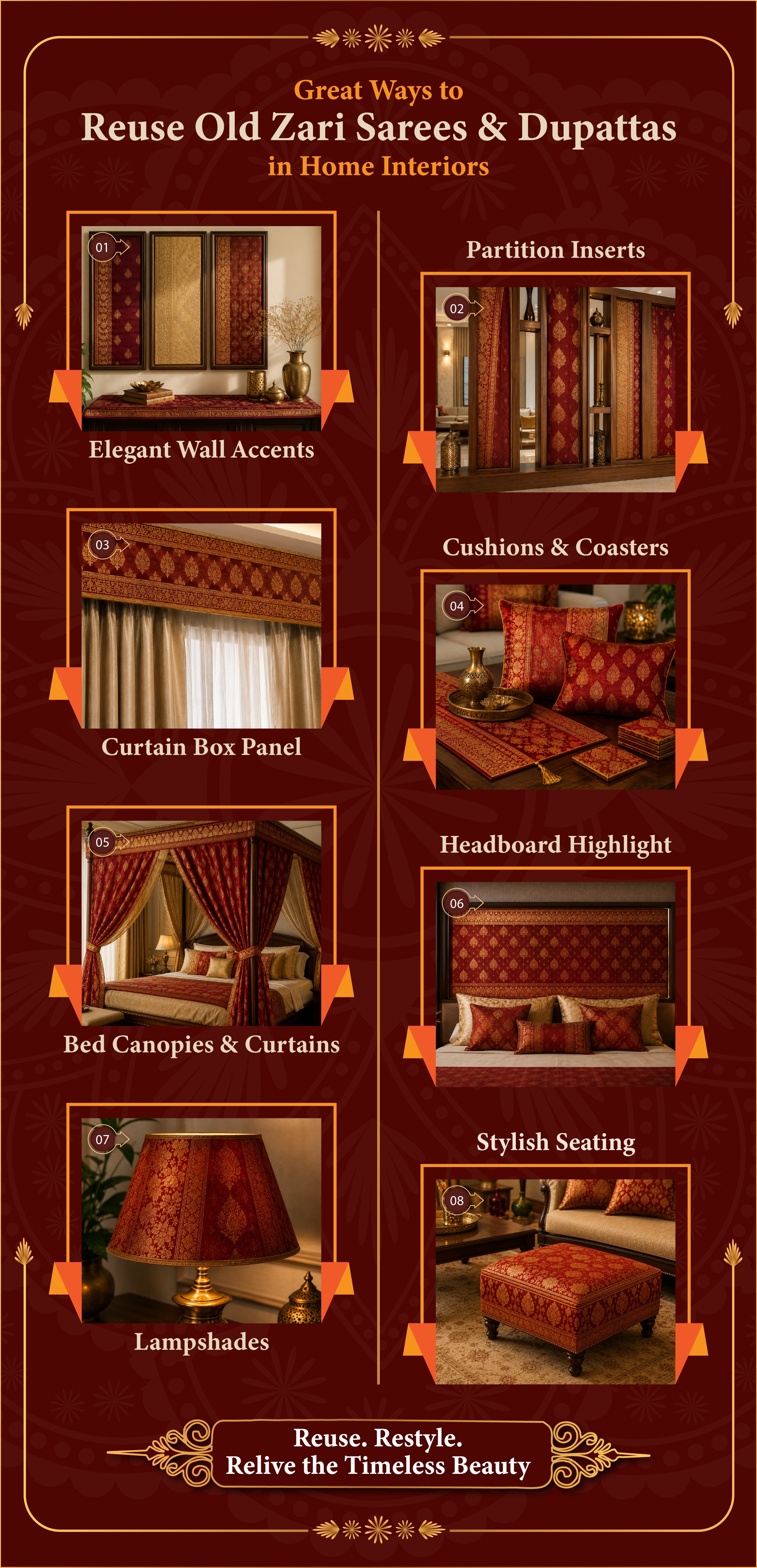 Reuse Old Zari Sarees and Dupattas in Home Interiors