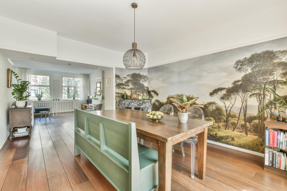 Japandi Style Wallpaper in Dining Room