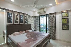Modern bedroom design with dark brown and white cabinets