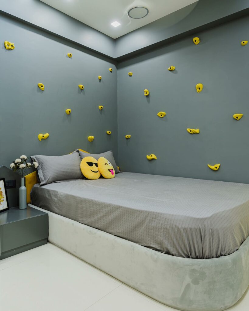Yellow and grey modern kids bedroom