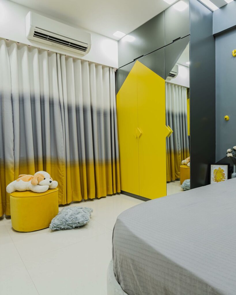 Yellow and grey modern kids bedroom