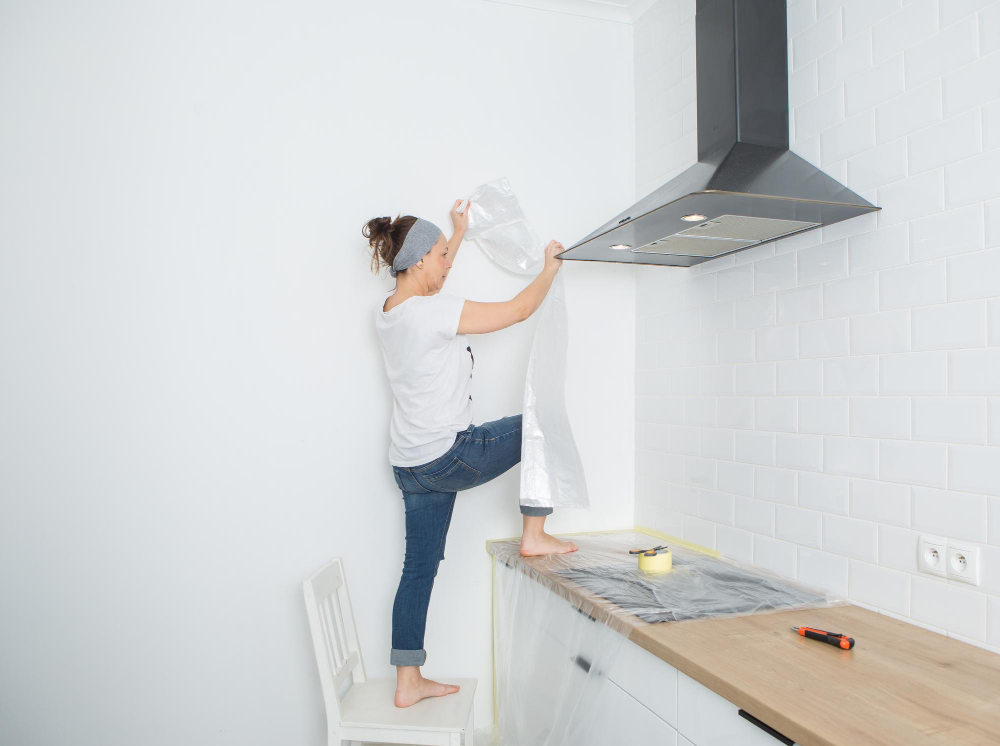 Covering Kitchen with Plastic Sheets