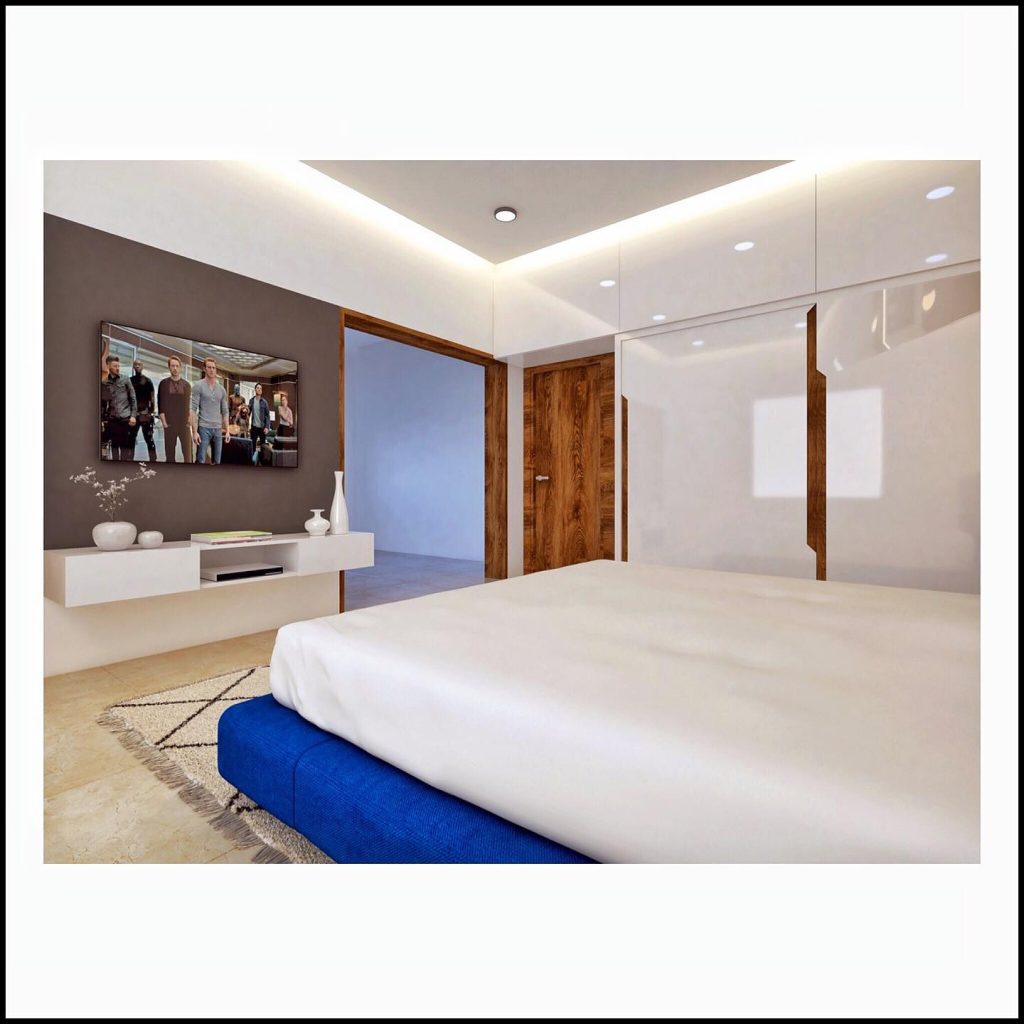 Modern Bedroom Design with Blue Upholstered Bed