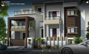 Modern multi-storey house with white and cream façade and glass balconies